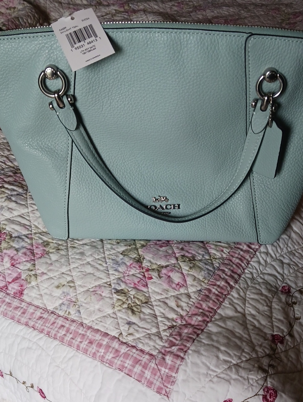 Authentic Coach Pebbled Leather Tote in Mint Blue